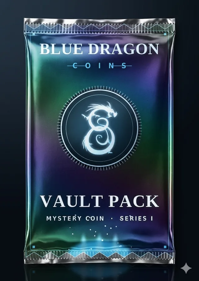 Deep Blue — Chase I Vault Pack: a sealed holographic Blue Dragon foil pack of real graded coins, Mystery Coin · Series I.